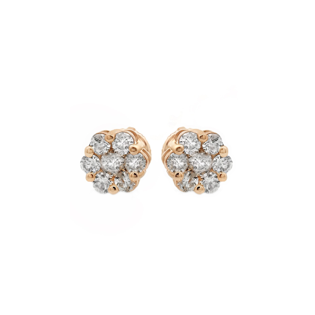 Diamond & Gold Flower Stud Earrings