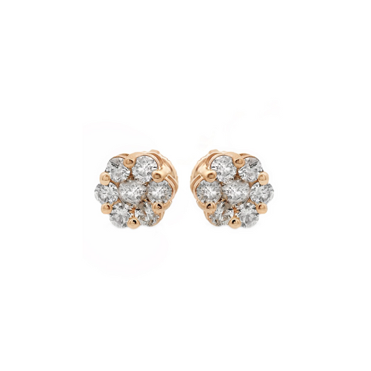 Diamond & Gold Flower Stud Earrings