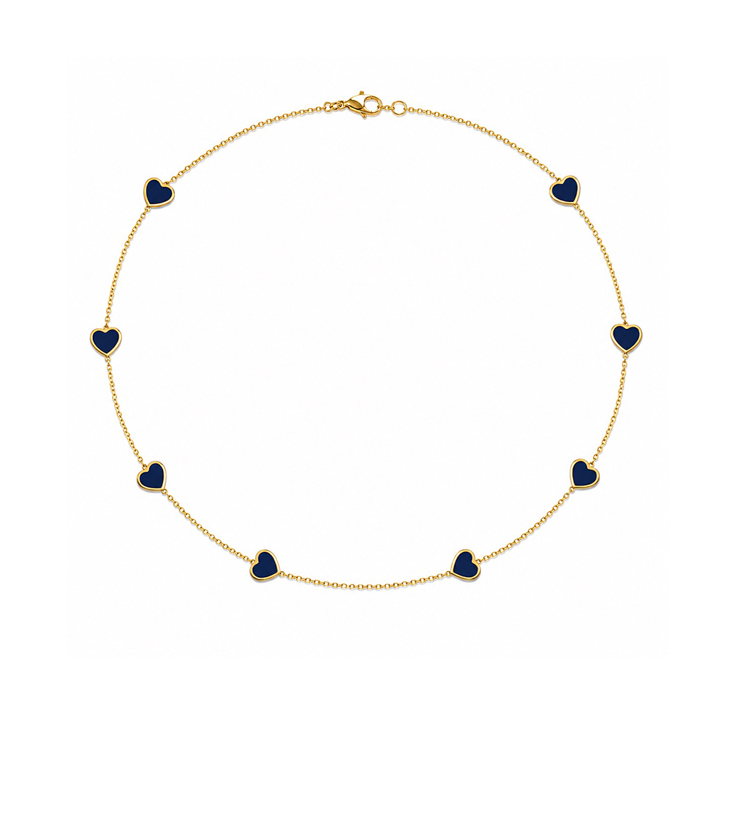 Lapis Lazuli  & Gold Heart Station Necklace