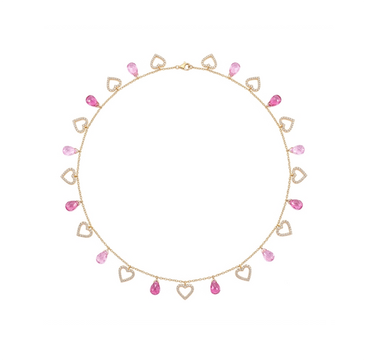 Pink Tourmaline, Diamond & Gold Heart Necklace