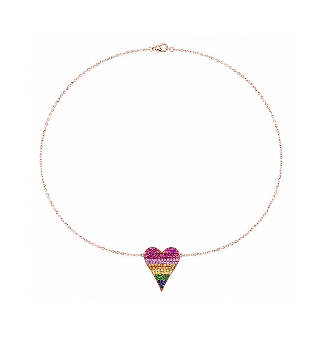 Multi-Color Sapphire & Diamond Rose Gold Heart Necklace