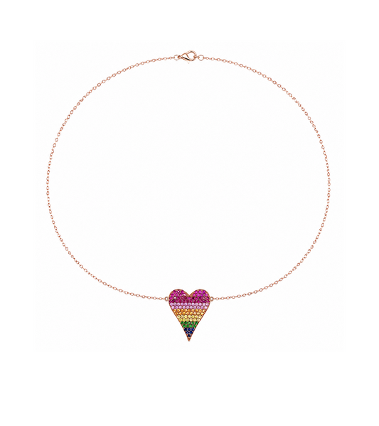 Multi-Color Sapphire & Diamond Rose Gold Heart Necklace