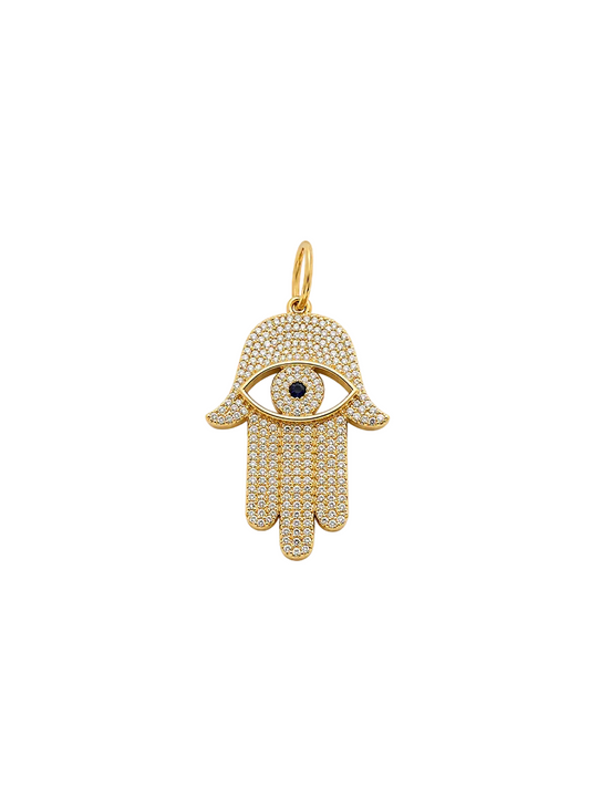 Diamond & Hamsa With Black Onyx Evil Eye Charm
