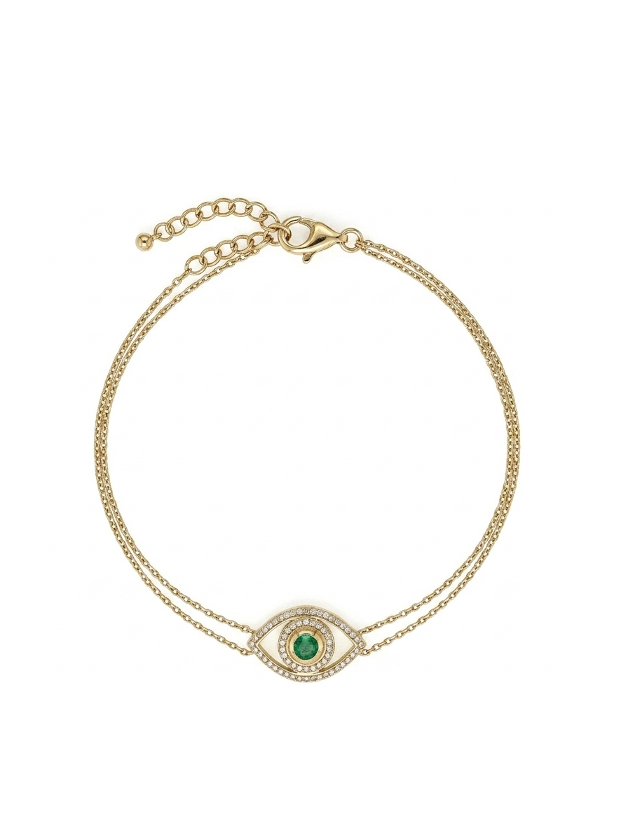 Gold & Diamond Emerald Evil Eye Anklet