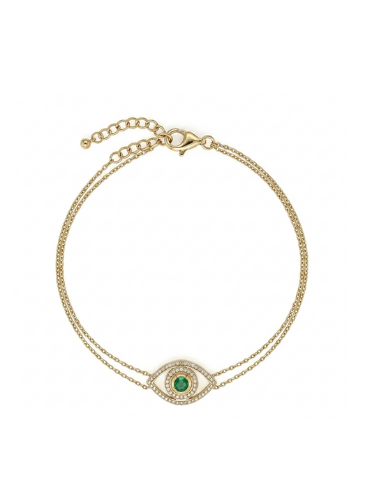 Gold & Diamond Emerald Evil Eye Anklet