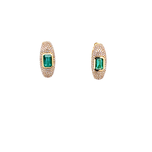 Gold & Diamond Emerald Huggie Earrings