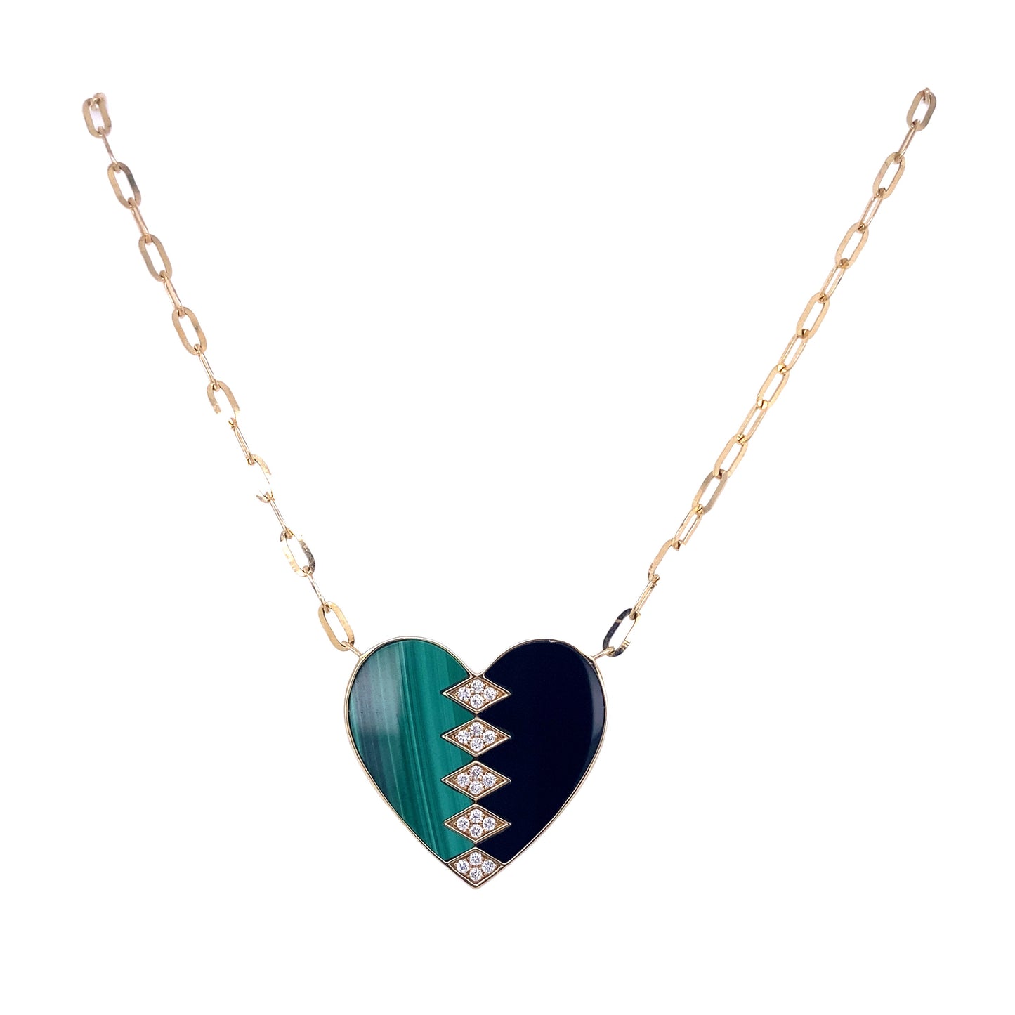 Gold & Diamond Heart Malachite Necklace