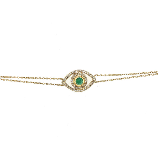 Gold & Diamond Emerald Evil Eye Anklet