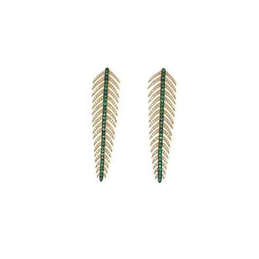 Gold & Diamond Leaf Emerald Earring