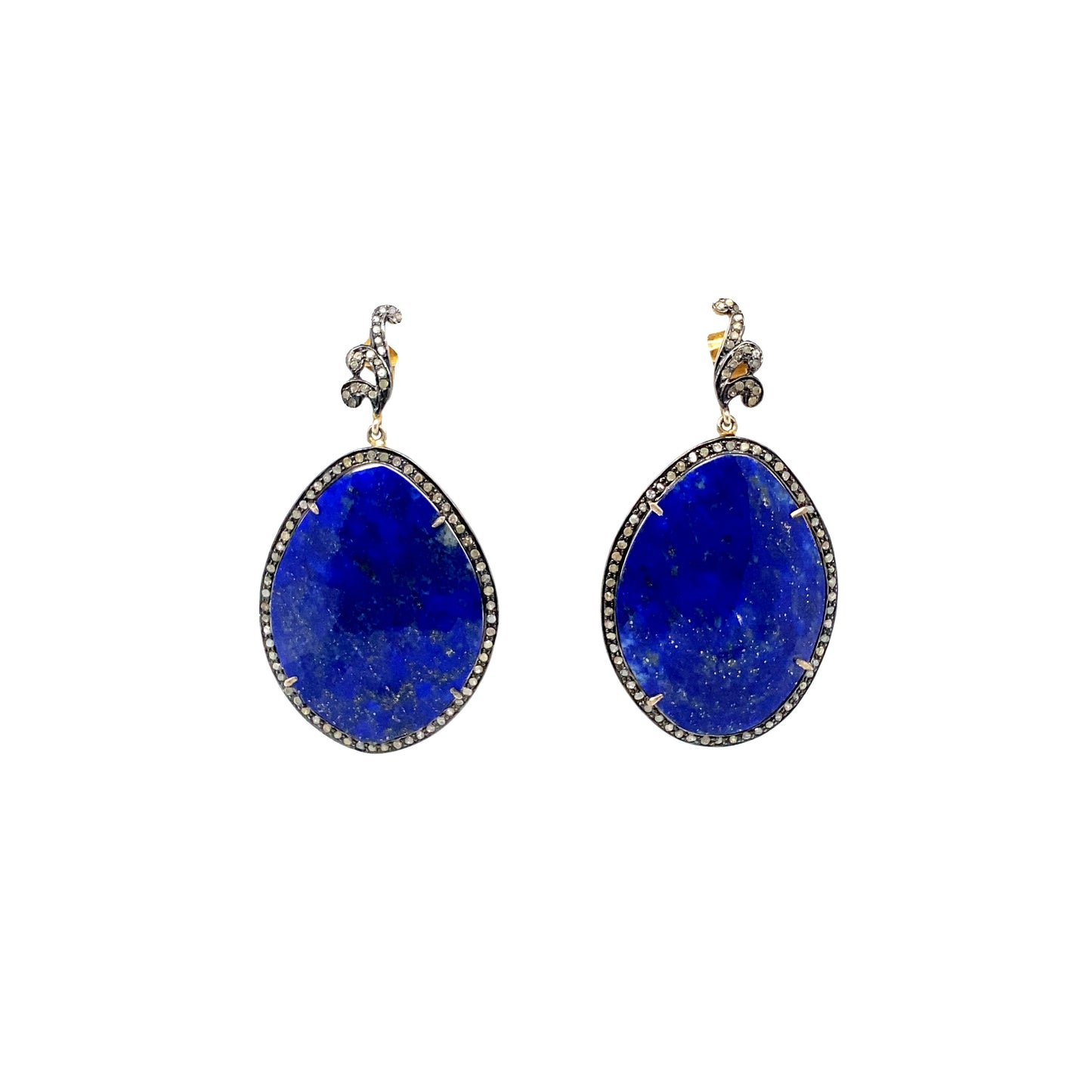 Lapis Lazuli Sapphire and  Diamond Drop Earrings