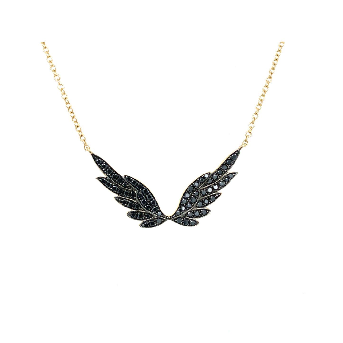 Gold & Black Diamond Angel Wing Necklace