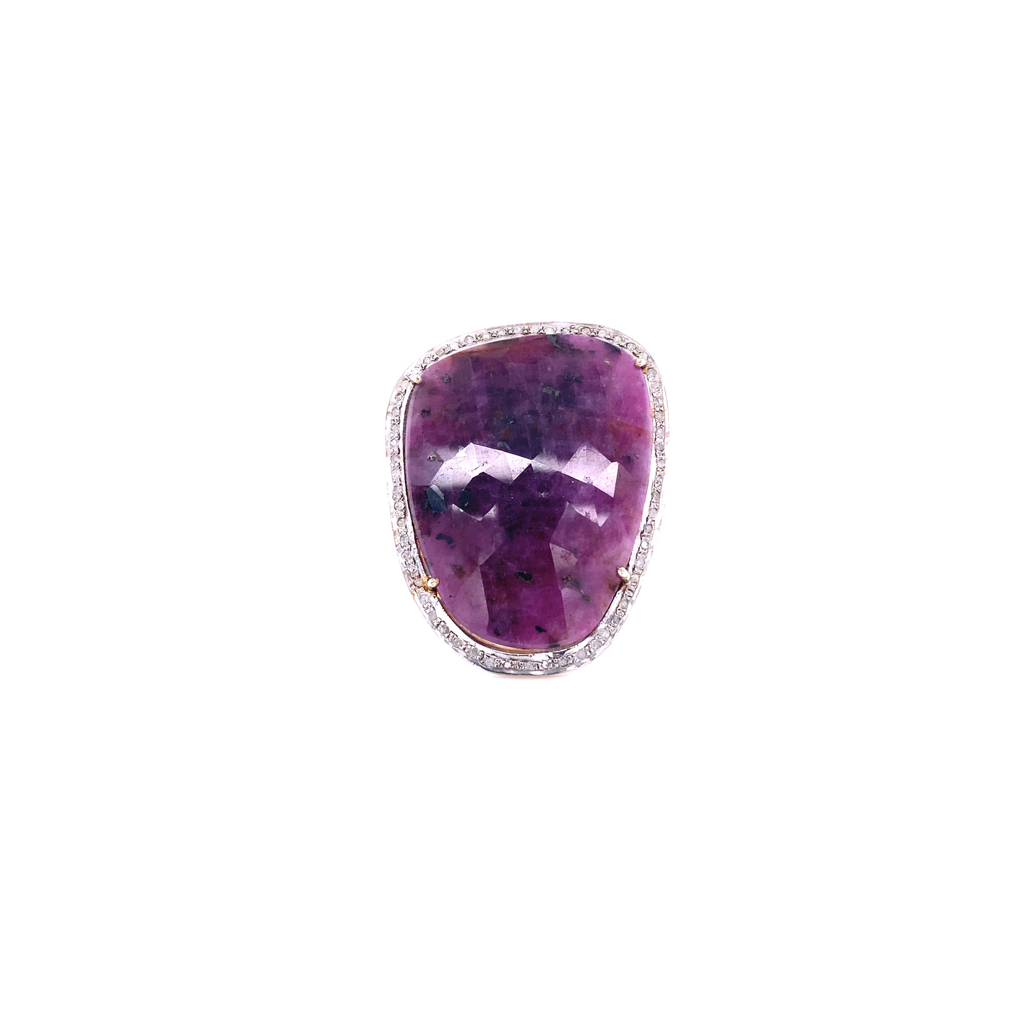 Sapphire Stone and Diamond Slice Ring