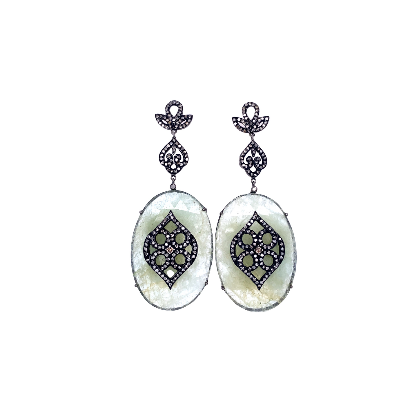 Aqua Goth Diamond Oval Drop Earrings