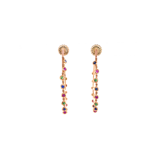 Multi-Color Sapphire & Rose Gold Chandelier Hoops