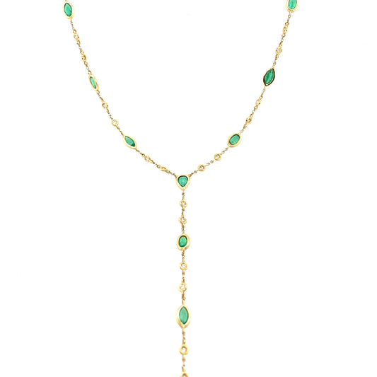 Gold & Diamond Emerald Lariat Necklace