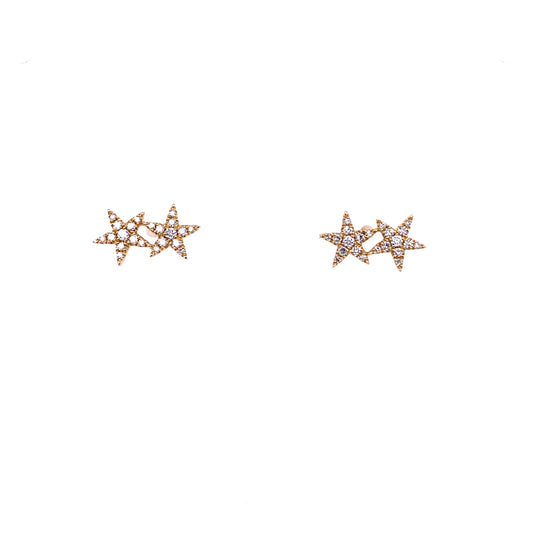Gold & Diamond Double Star Earring