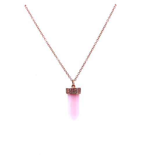 Rose Gold & Rose Quartz Diamond Pendulum Necklace