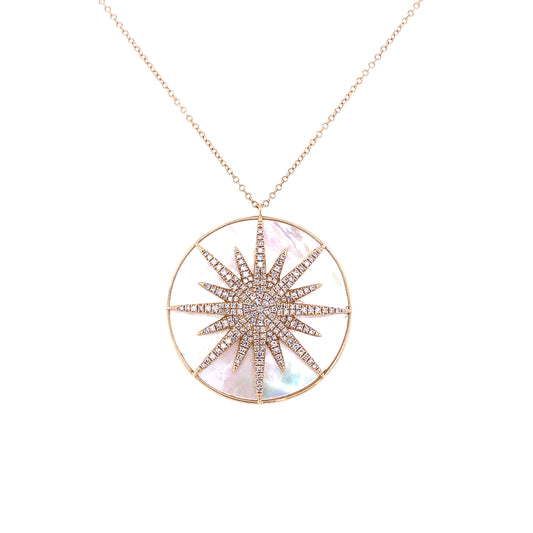 Mother of Pearl, Diamond & Gold Starburst Necklace