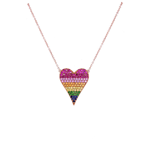 Diamond, Rose Gold & Multi-Color Sapphire Heart Necklace