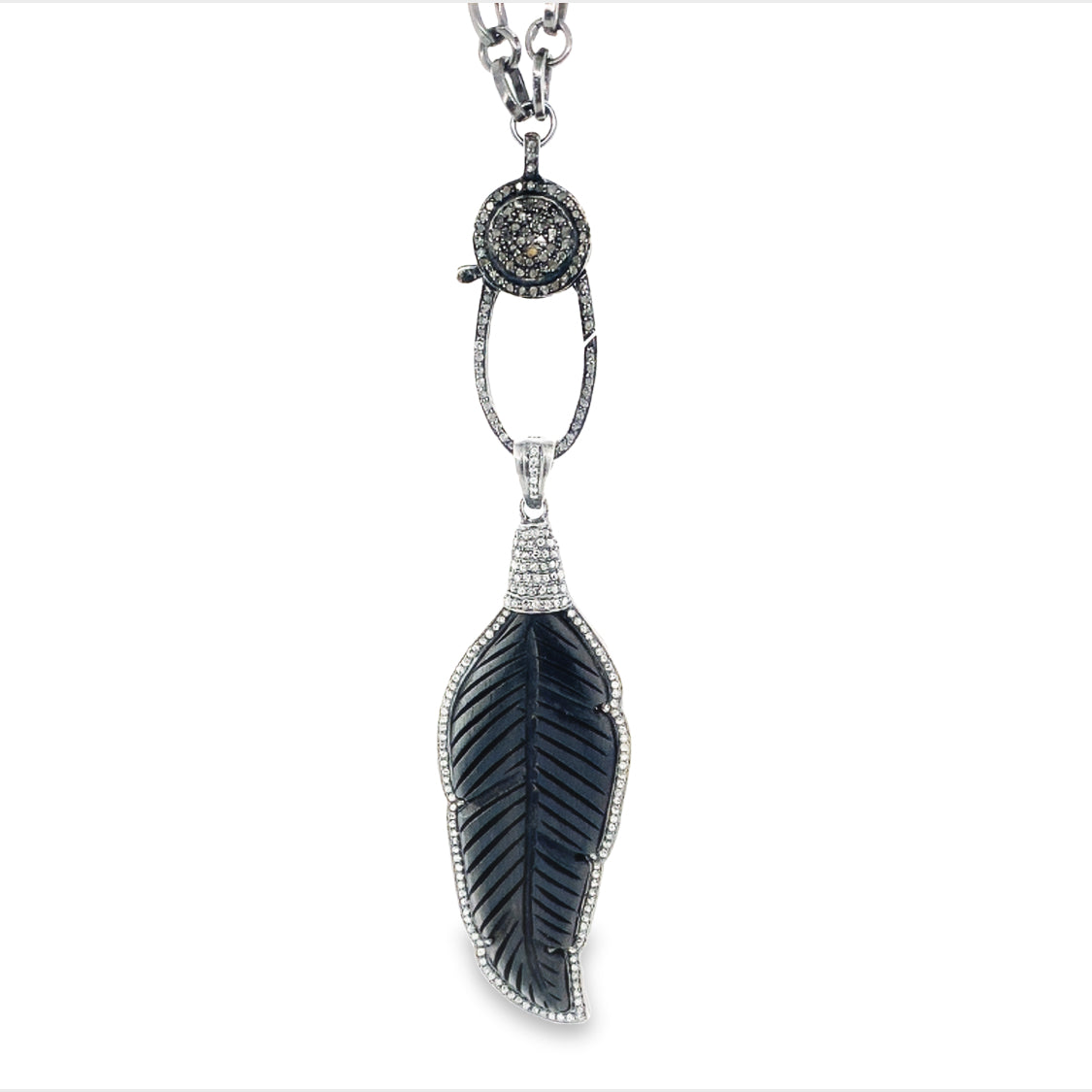 Long Rhodium Necklace with Feather Diamonds