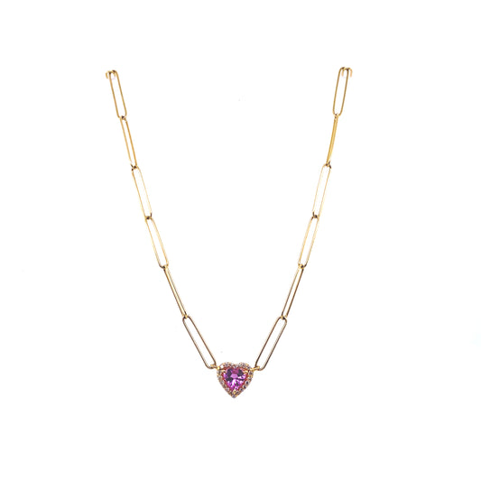 Diamond, Gold & Pink Sapphire Heart Necklace