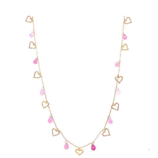 Pink Tourmaline, Diamond & Gold Heart Necklace