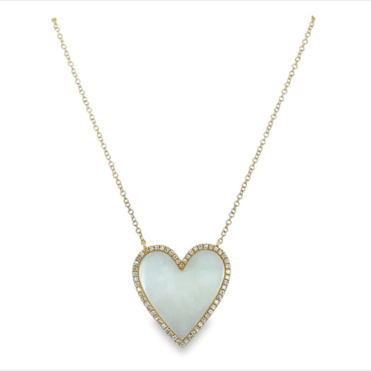 Mother of Pearl, Diamond & Gold Heart Necklace