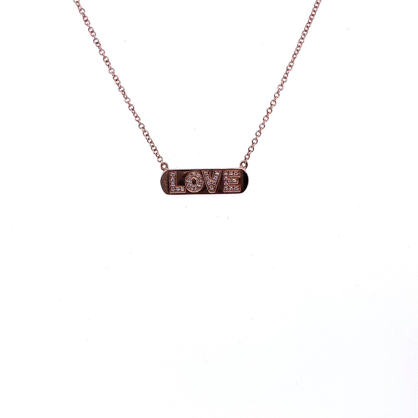 Rose Gold & Diamond 'Love' Necklace