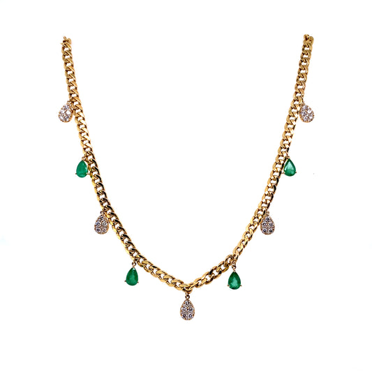 Gold & Diamond Station Emerald Necklace