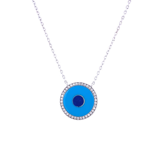 Turquoise, Diamond & White Gold Evil Eye Necklace