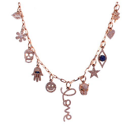 Diamond & Gold Multi-Charm Necklace