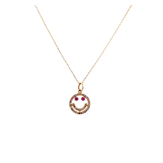 Diamond, Gold & Ruby Happy Face Necklace