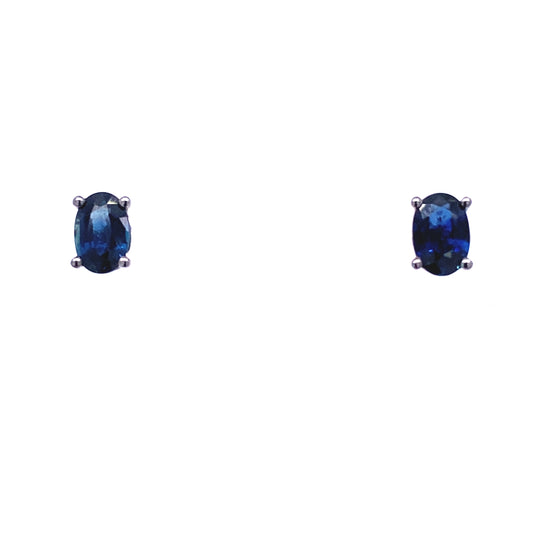 White Gold & Oval Sapphire Stud Earring