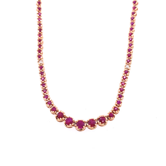 Ruby & Rose Gold Tennis Necklace