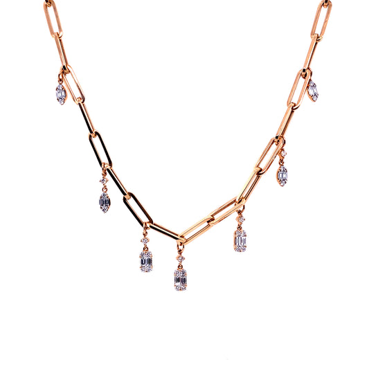 Diamond & Rose Gold Cuban Station Necklace