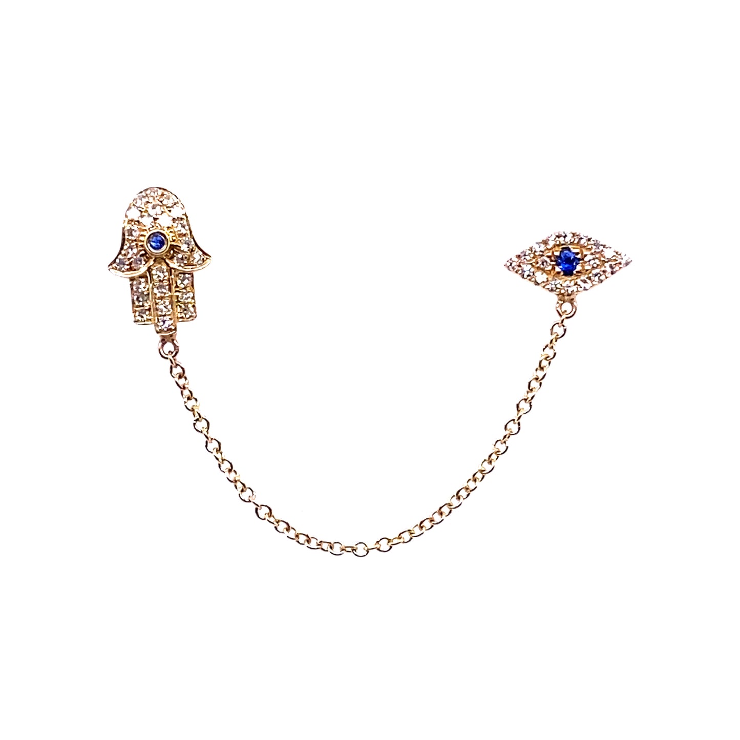 Gold & Diamond Hamsa/ Evil Eye Chain Earrings