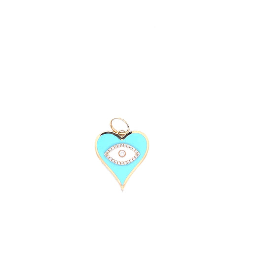 Gold & Diamond Turquoise Heart Evil Eye Pendant