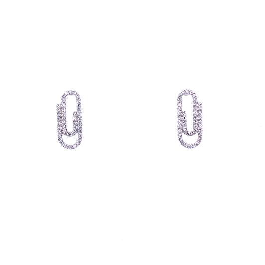 White Gold & Diamond Paper Clip Stud Earrings