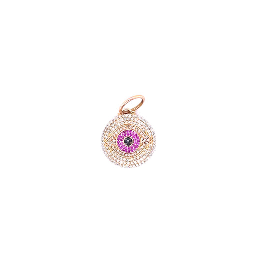 Diamond, Pink Sapphire, & Gold Evil Eye Charm